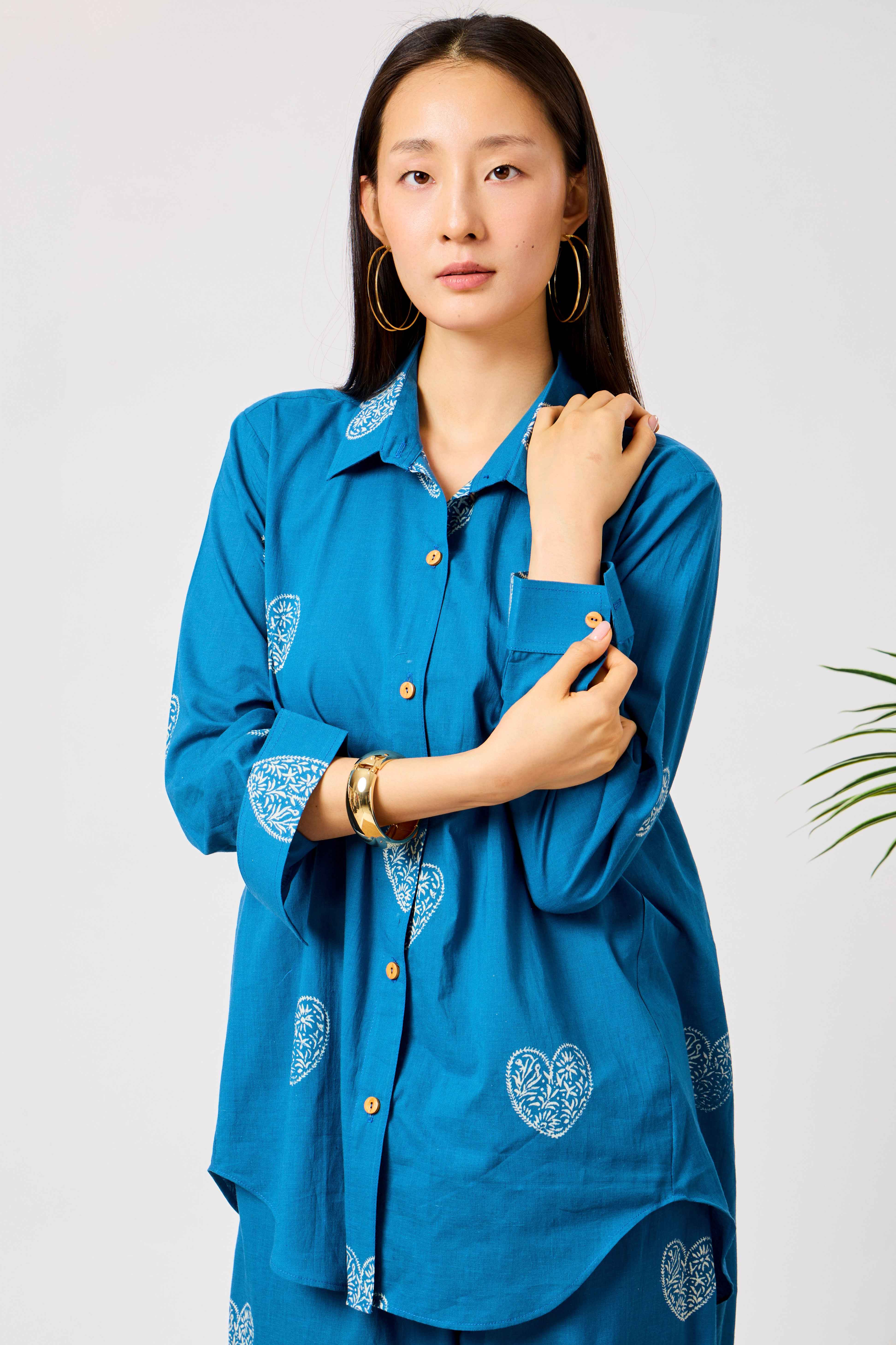 Pure Cotton Blue Heart Print Co-ord Set for Women | Safiyya