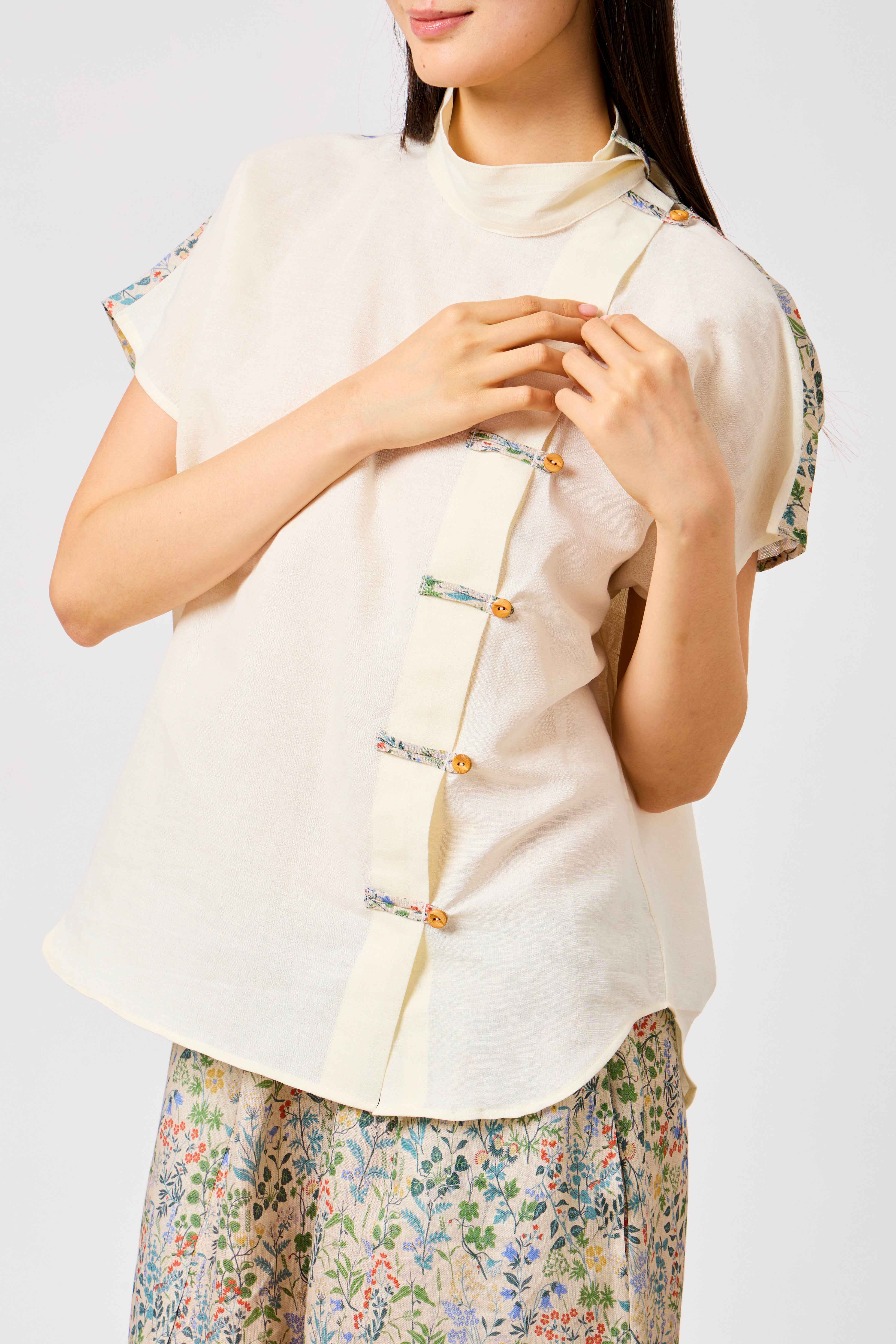White Pure Linen Floral Wide Leg Co-Ord Set | Elara