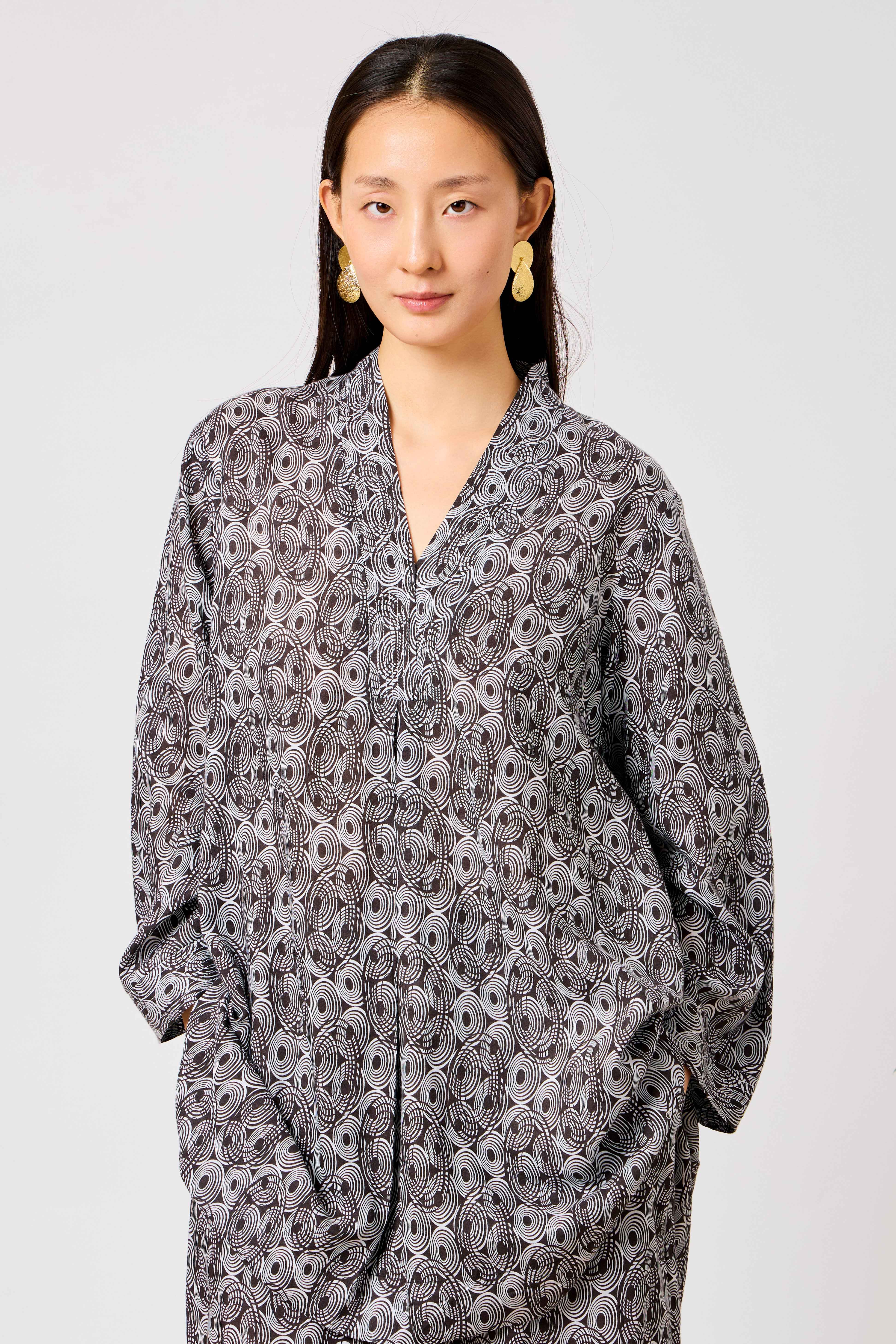 Grey Cotton Abstract Print Relaxed Wide Leg Co-Ord Set | Zareen