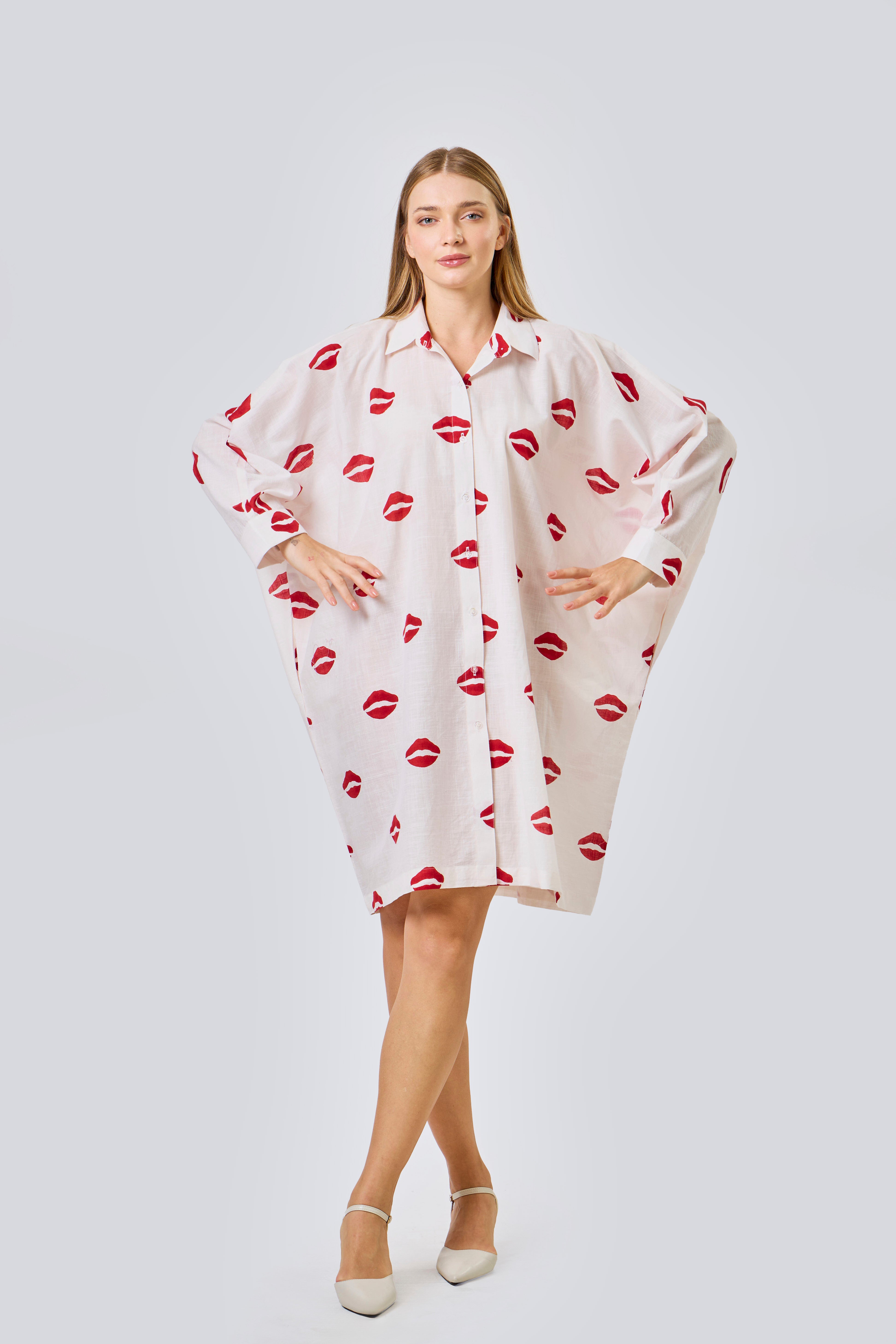 Scarlet Kiss Shirt Dress - The Gaia World