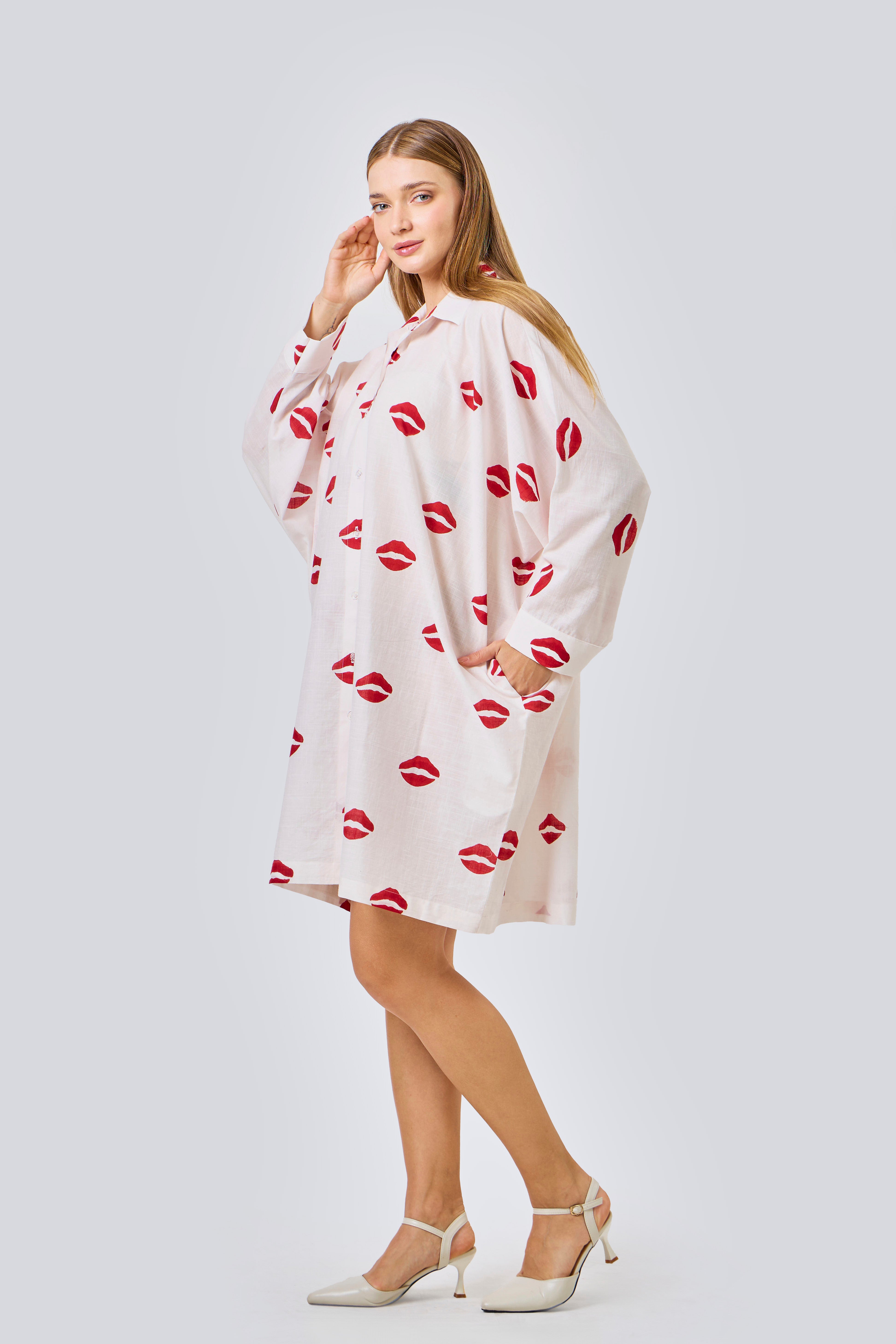 Scarlet Kiss Shirt Dress - The Gaia World