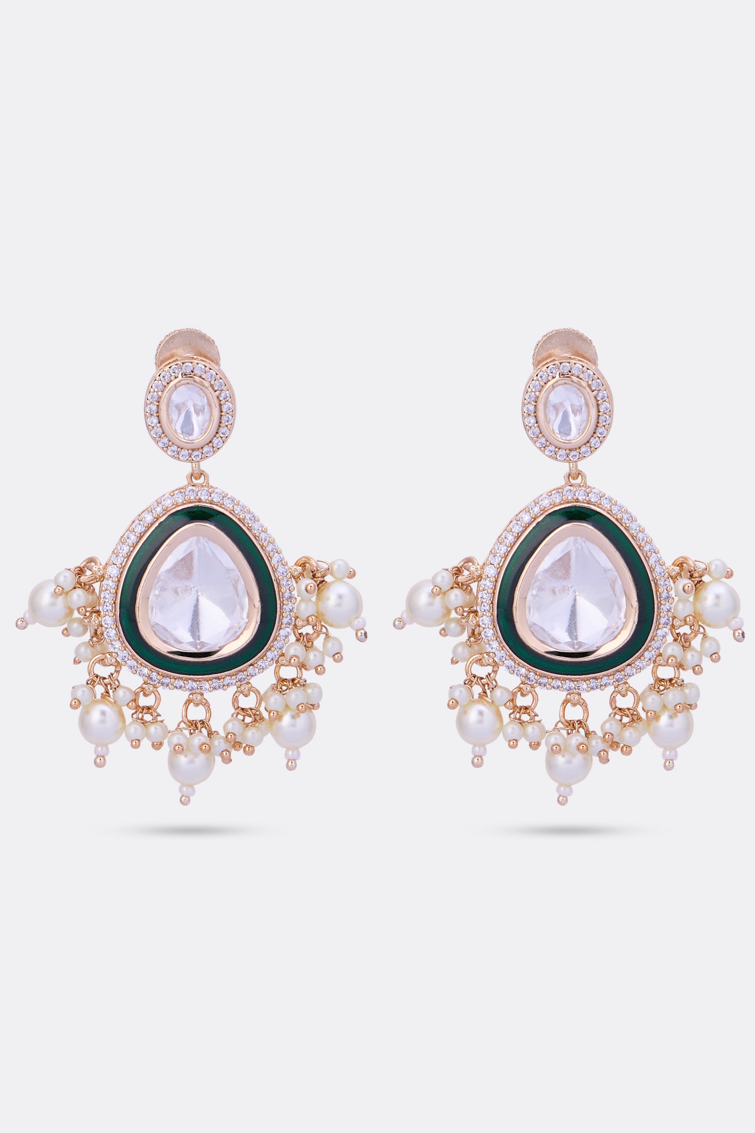 Earrings Adorned with Kundan, Uncut Diamond, & Pearl Accents