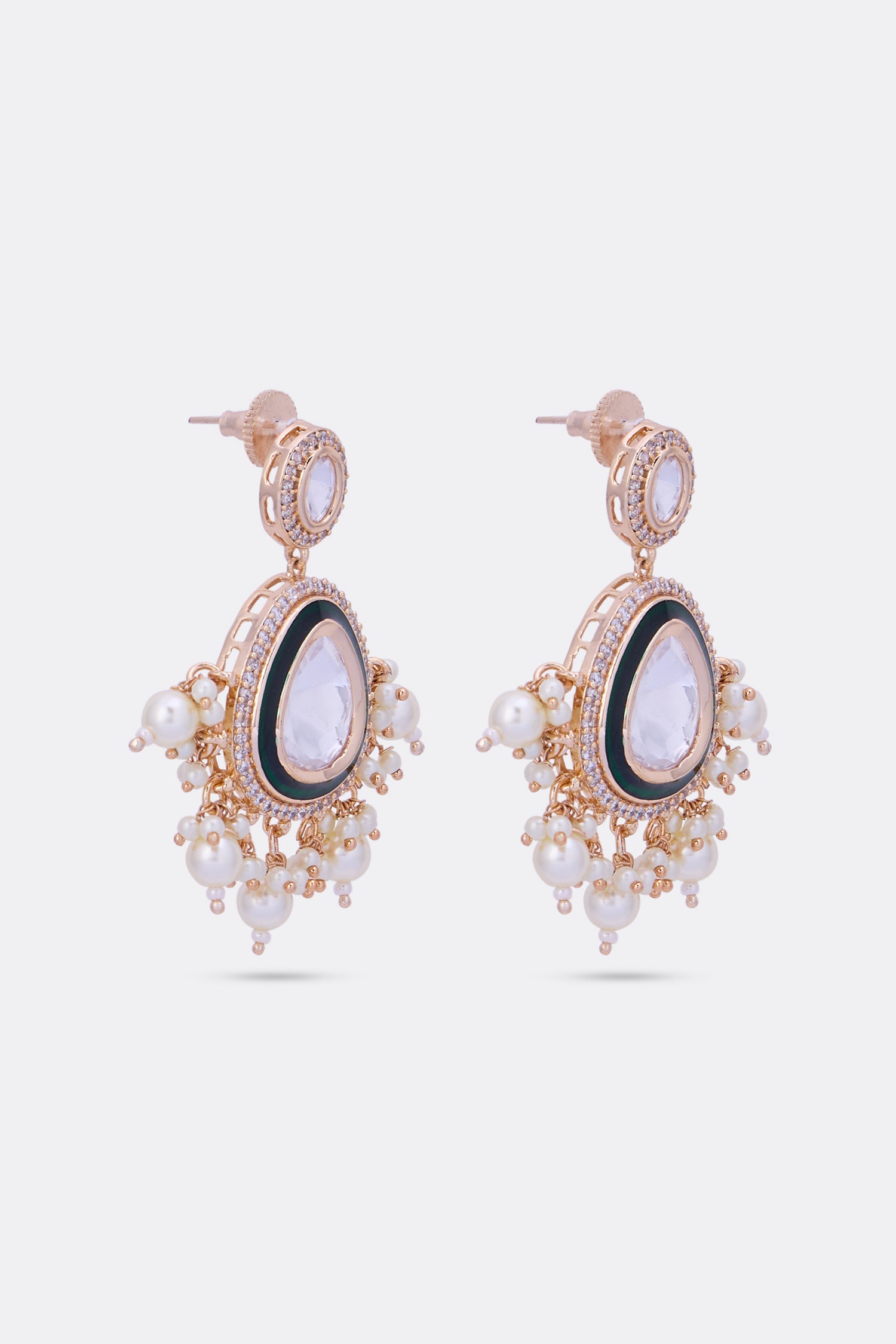 Earrings Adorned with Kundan, Uncut Diamond, & Pearl Accents