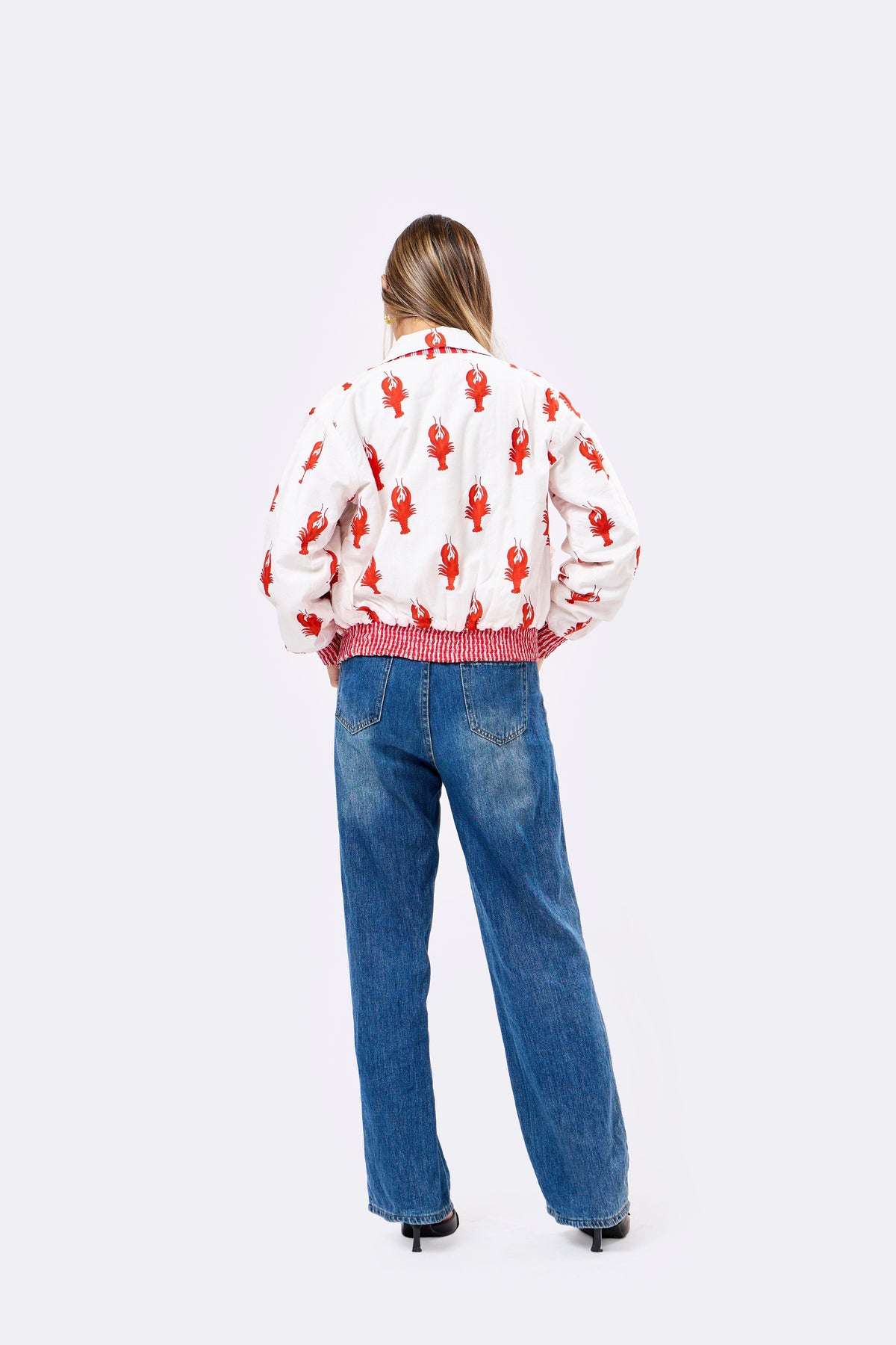 Reversible Multicolour Hand Block Printed Cotton Bomber Jacket with Lobster Motif | Sangmar