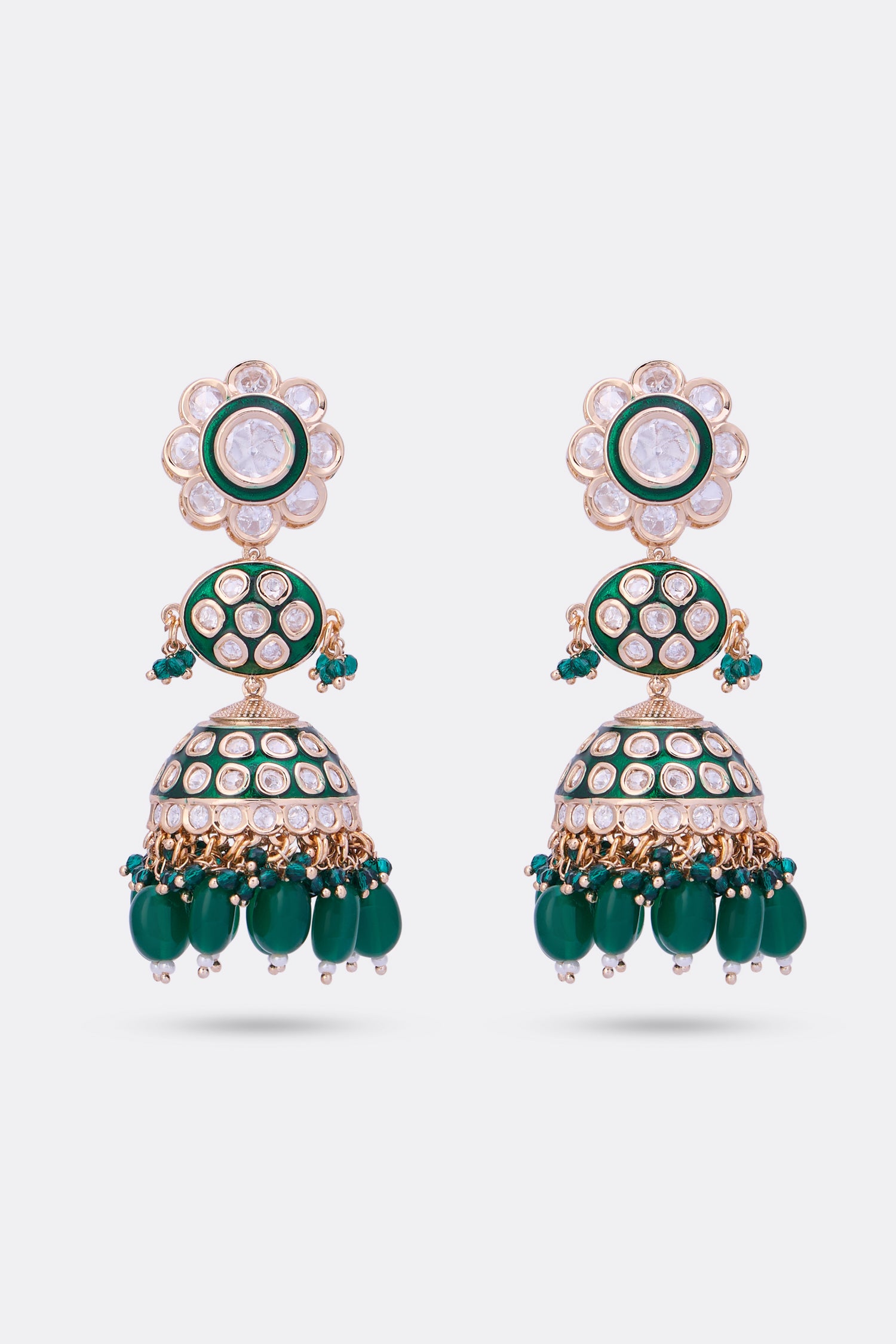 Earrings Studded with Green Pearls & Kundan Polki