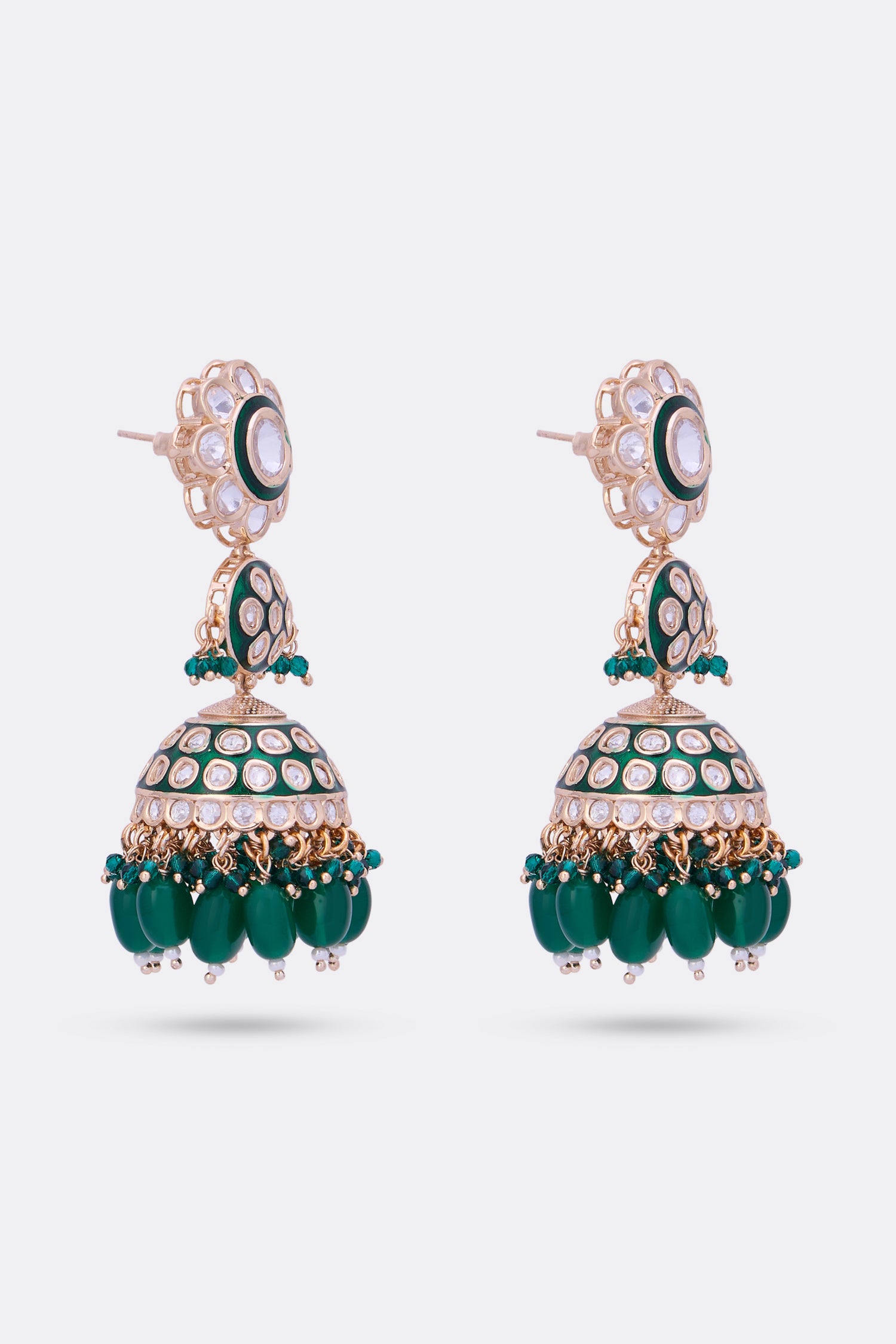 Earrings Studded with Green Pearls & Kundan Polki