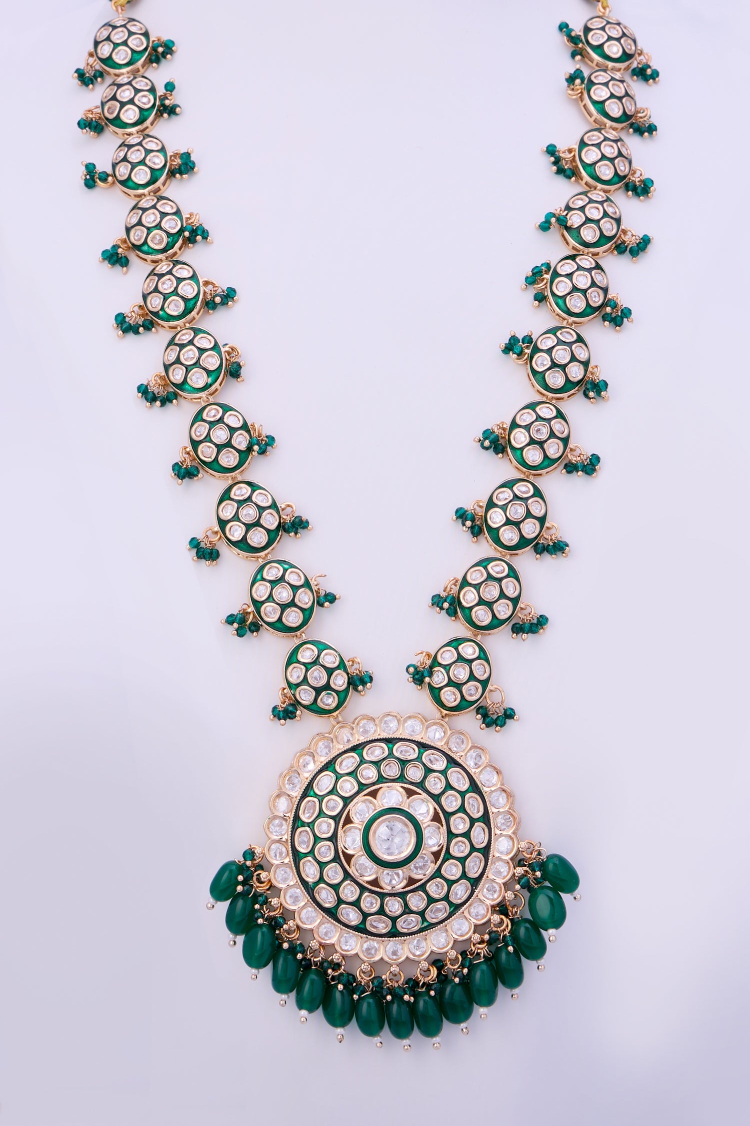 Necklace Set Studded with Green Pearls & Kundan Polki