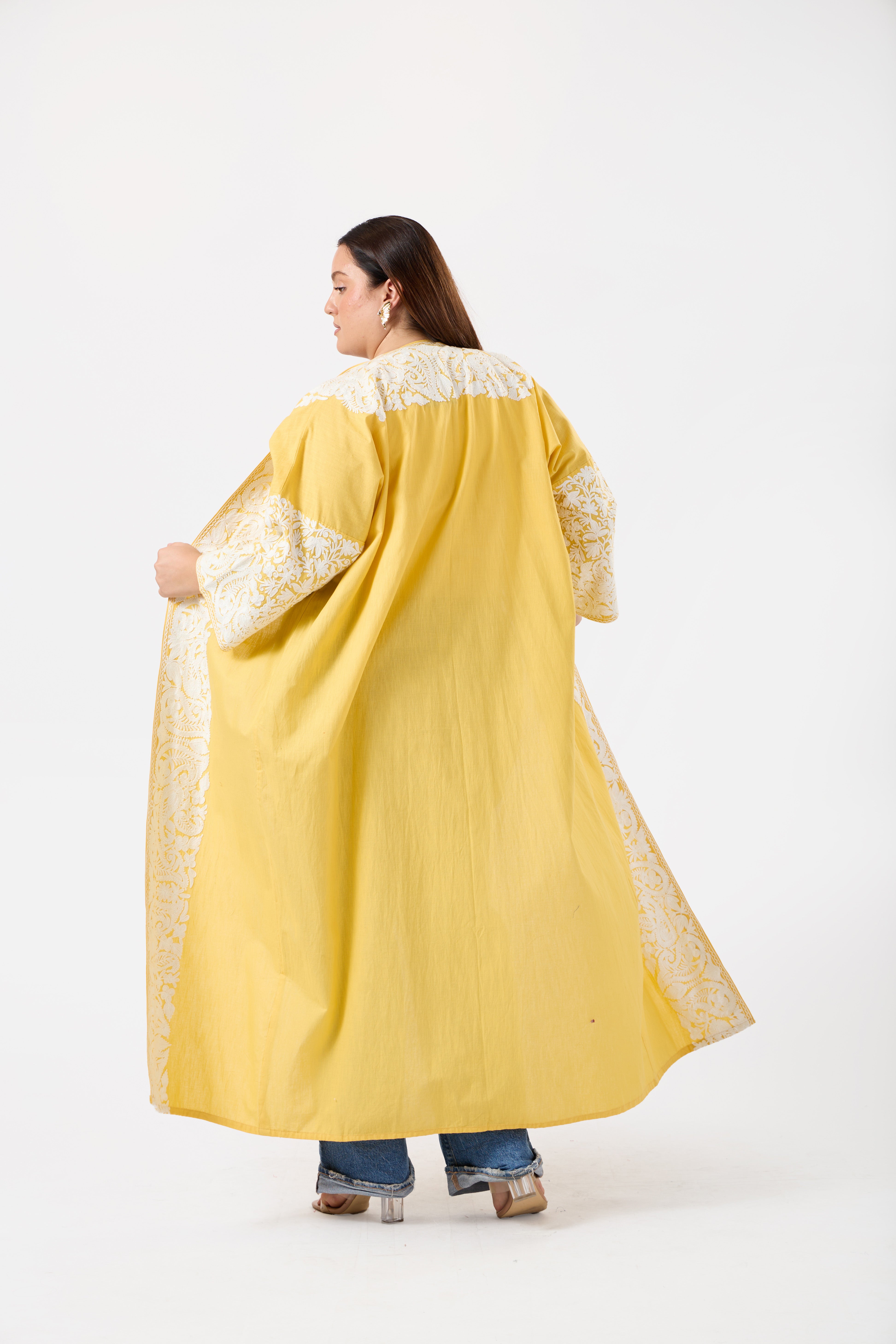 Noorani: Luxe Pure Linen Kimono with Kashmiri Embroidery
