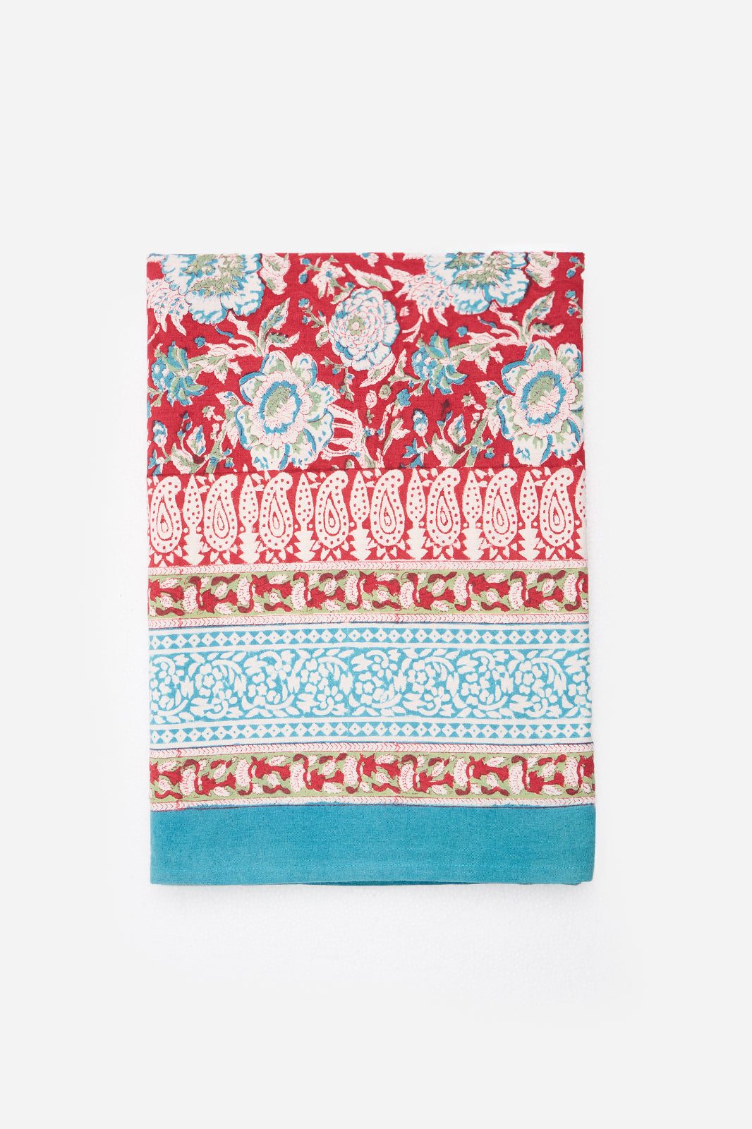 Floral Cotton Printed Tablecloth & 6 Napkin Set with Floral Border Design for 6 Seater Dining Tables | Azmera Tide