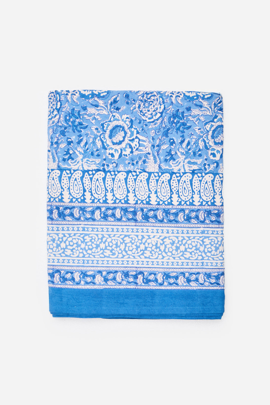 Blue Cotton Printed Tablecloth & 6 Napkin Set with Blue Floral Border Design for 6 Seater Dining Tables | Cerulia Haven