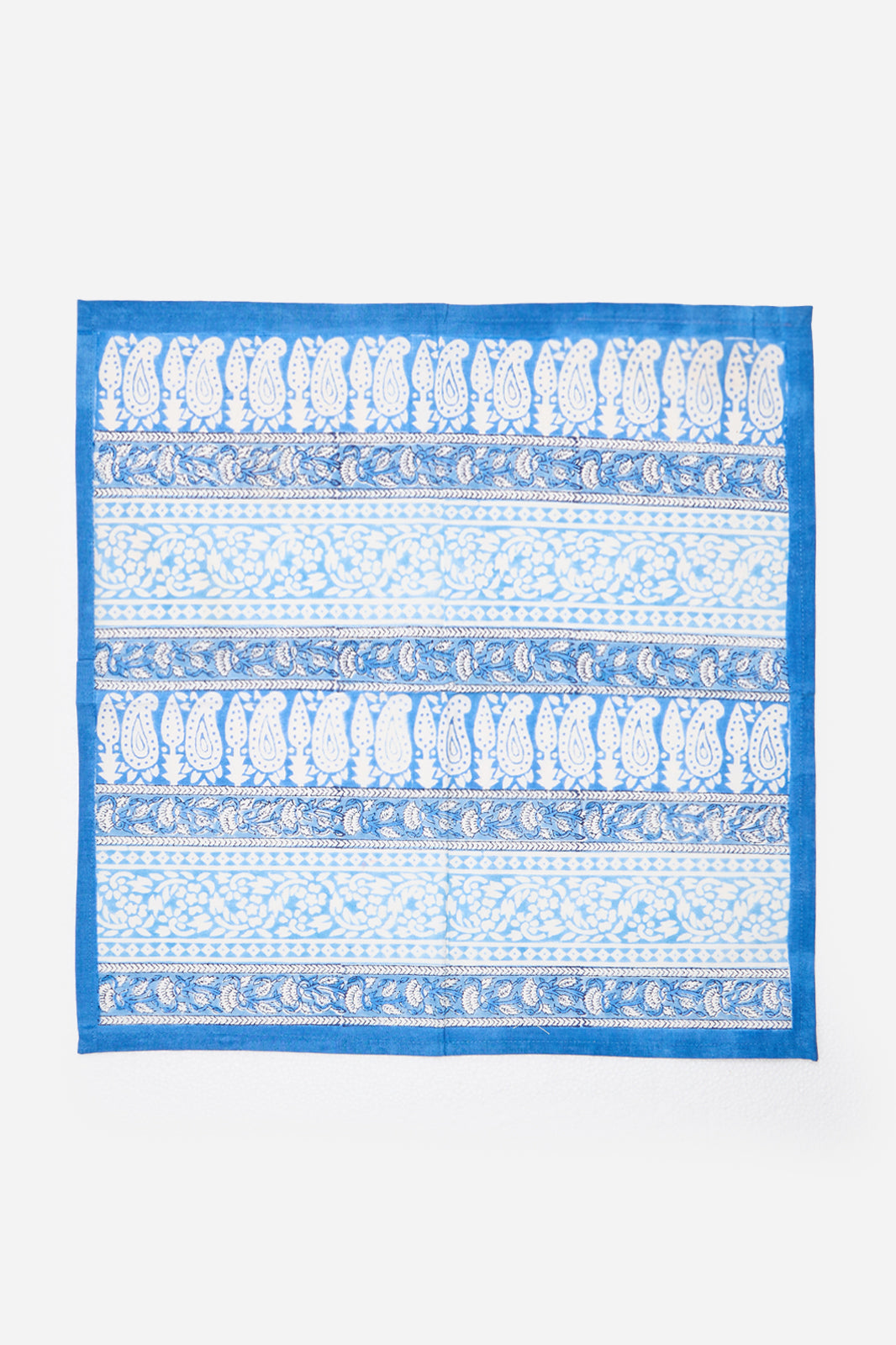 Blue Cotton Printed Tablecloth & 6 Napkin Set with Blue Floral Border Design for 6 Seater Dining Tables | Cerulia Haven