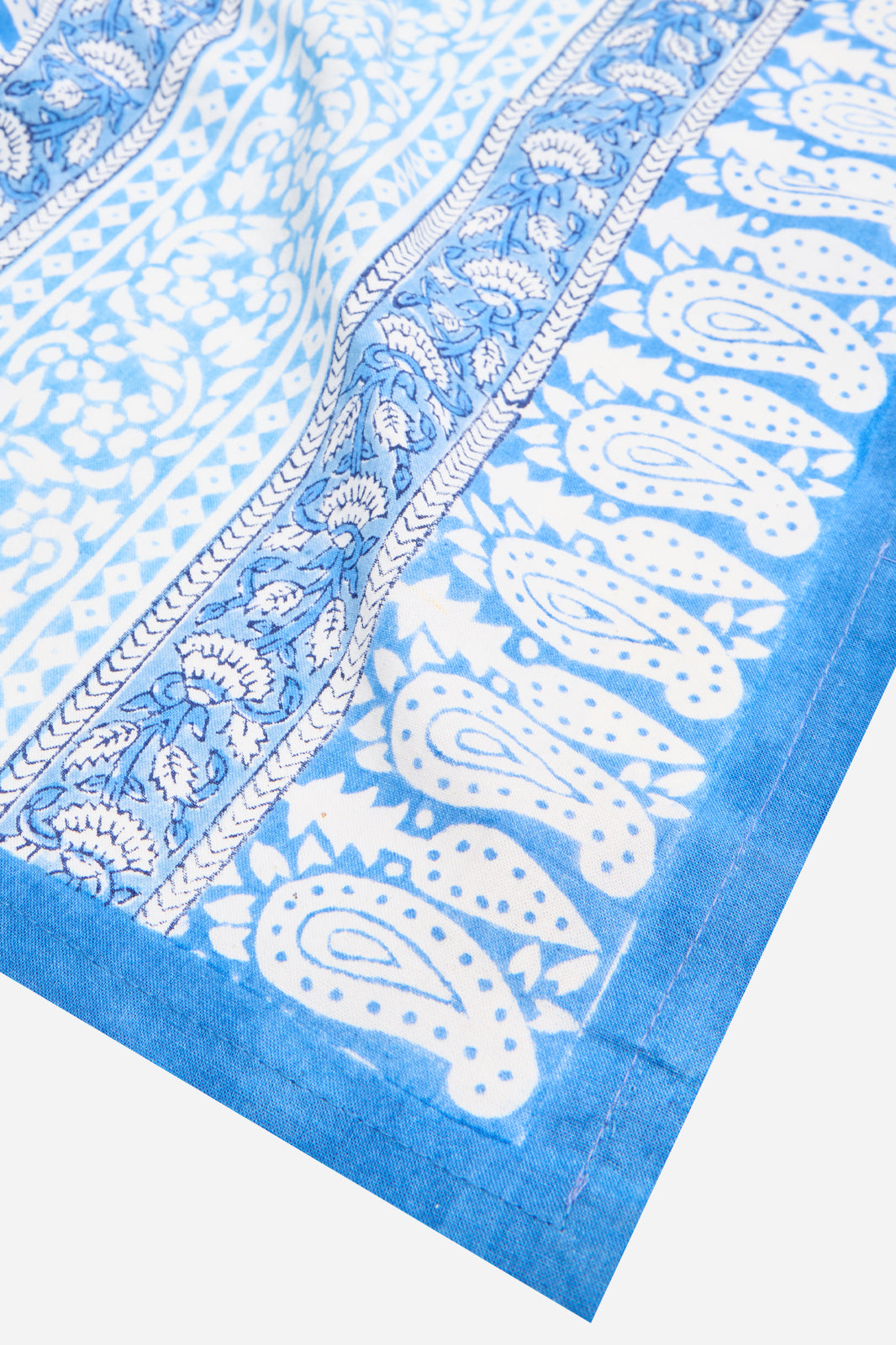 Blue Cotton Printed Tablecloth & 6 Napkin Set with Blue Floral Border Design for 6 Seater Dining Tables | Cerulia Haven