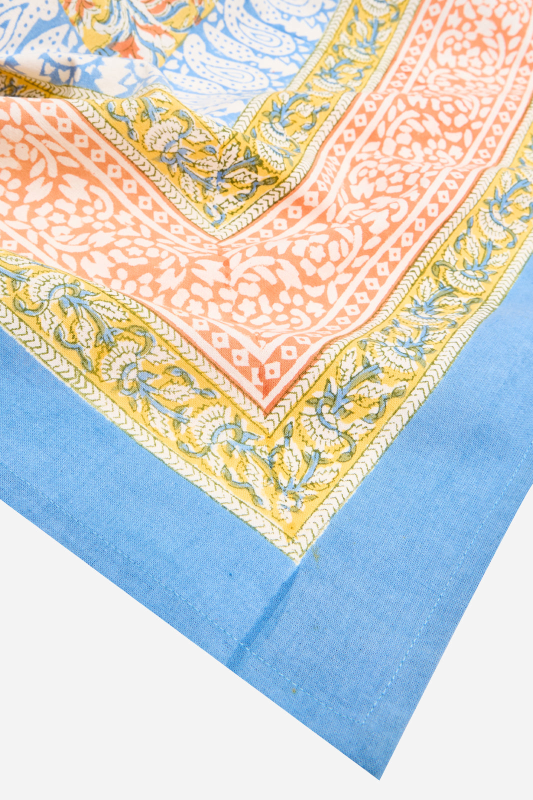 Yellow Cotton Printed Tablecloth with Floral Border Design for 6 Seater Dining Tables | Sorella Meadow