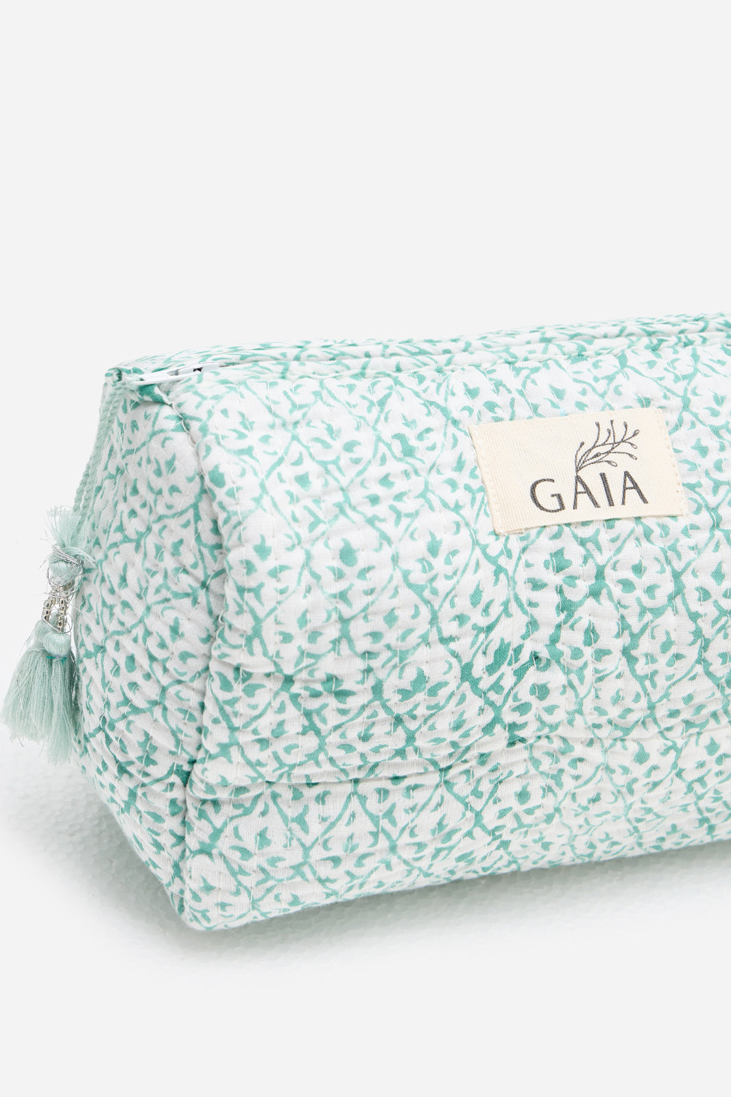 Cotton Quilted Cosmetic Pouch with Mint Floral Print & Travel Storage | Verdelle Lace