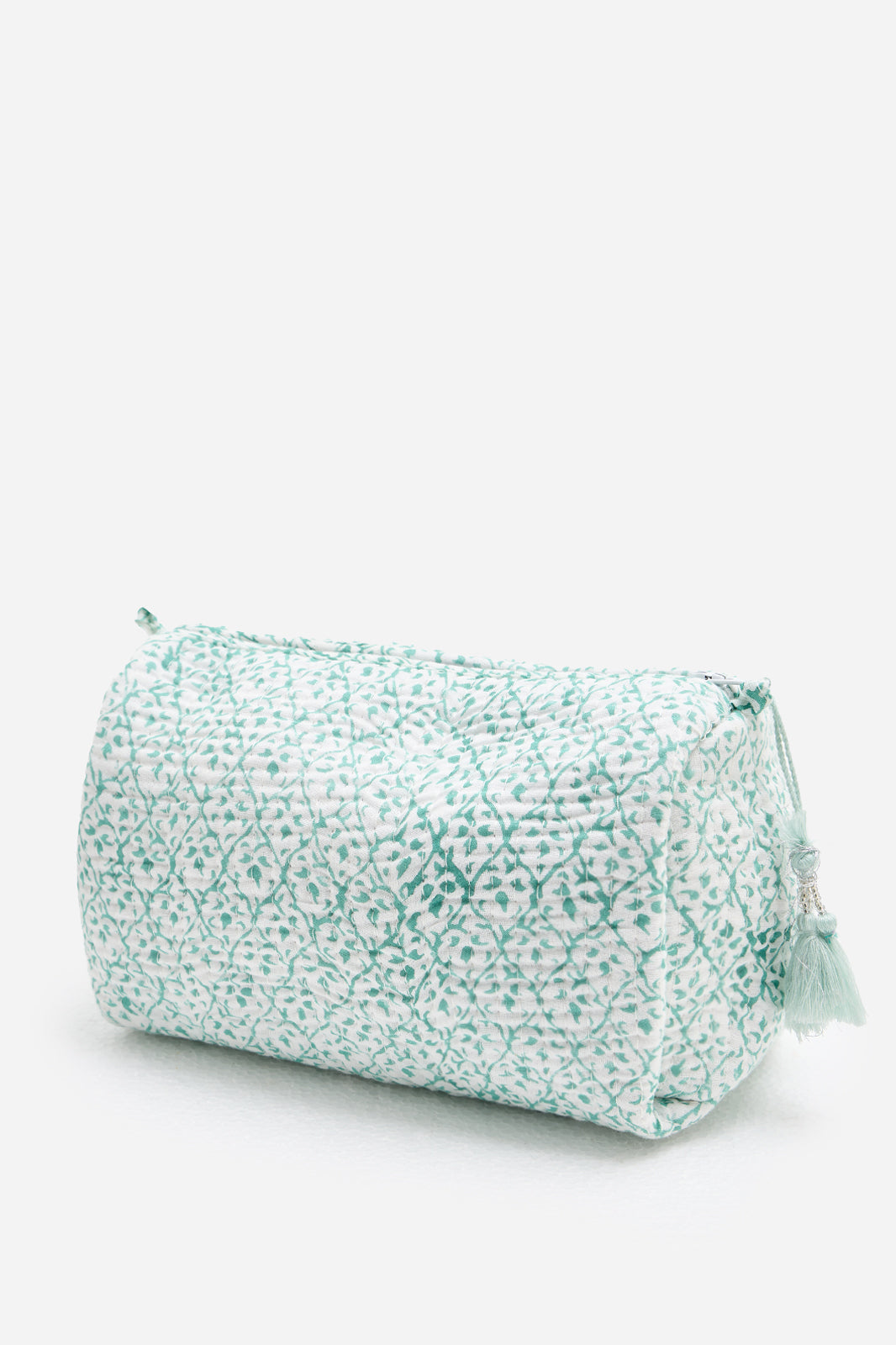 Cotton Quilted Cosmetic Pouch with Mint Floral Print & Travel Storage | Verdelle Lace