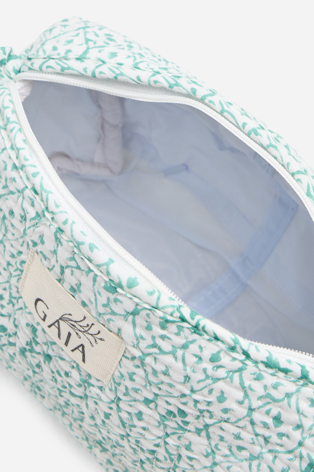 Cotton Quilted Cosmetic Pouch with Mint Floral Print & Travel Storage | Verdelle Lace