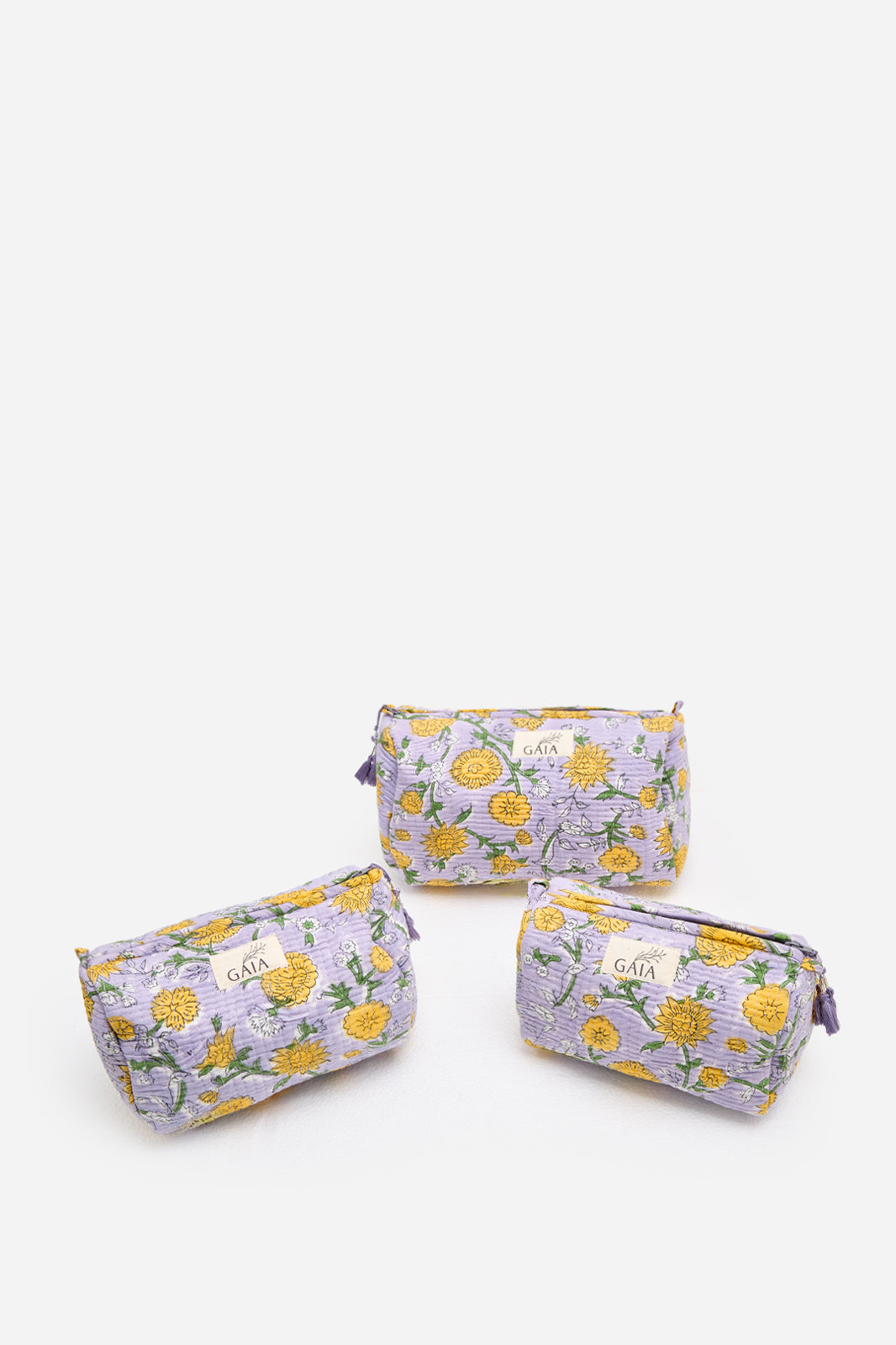 Cotton Floral Quilted Cosmetic Pouch with Yellow Blossom Print & Travel Storage | Marivelle Grove
