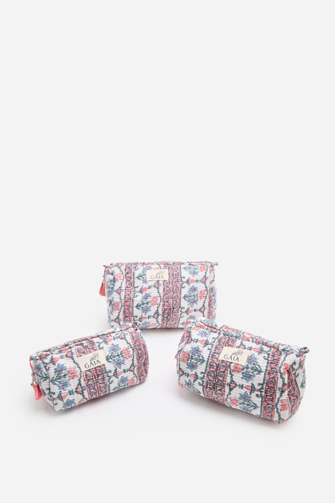 Cotton Floral Quilted Cosmetic Pouch with Hand Block Print Design & Travel Storage | Aveline Mosaic