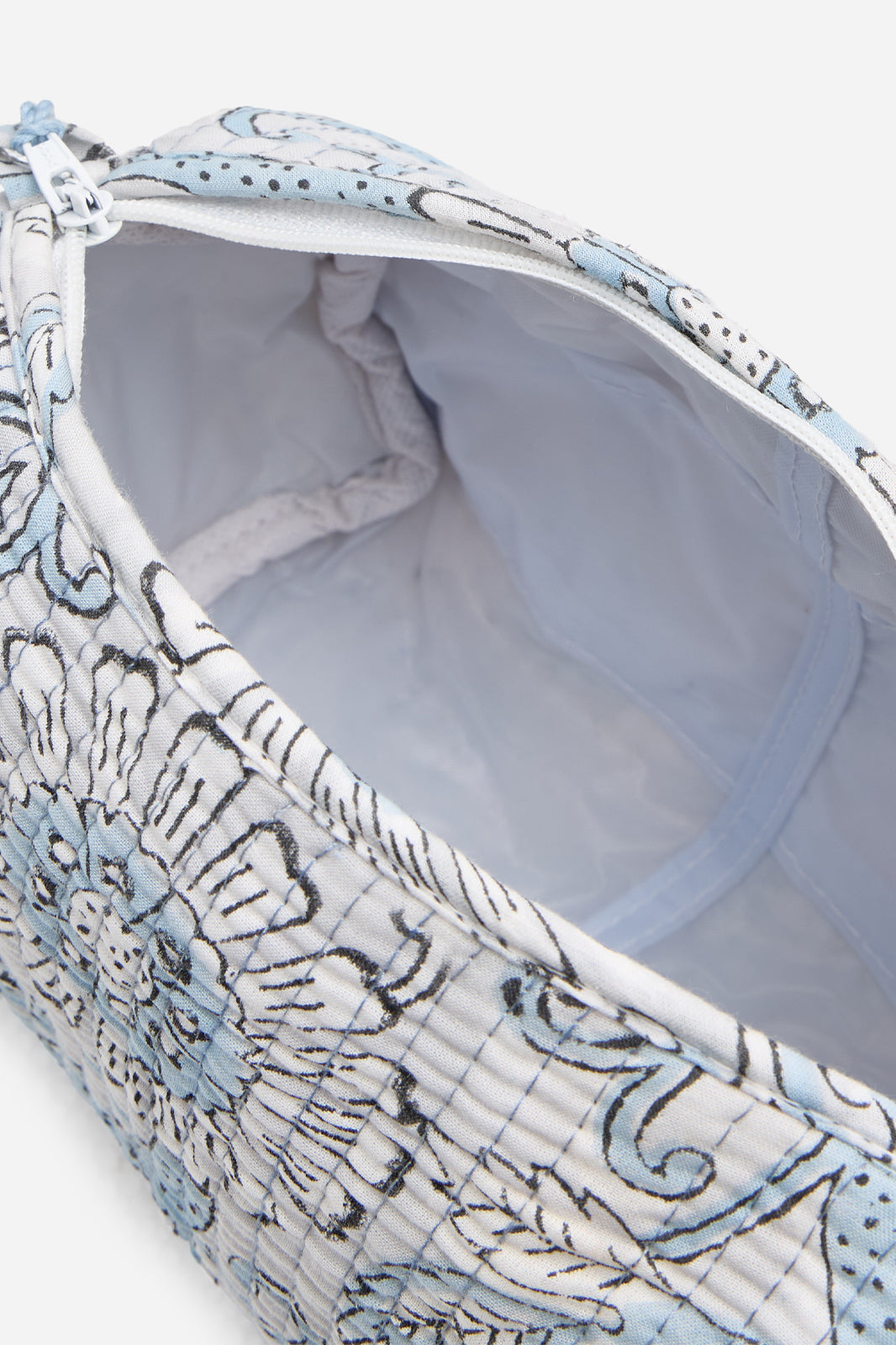 Cotton Floral Quilted Cosmetic Pouch with Blue Botanical Print & Travel Storage | Celestine Arbor