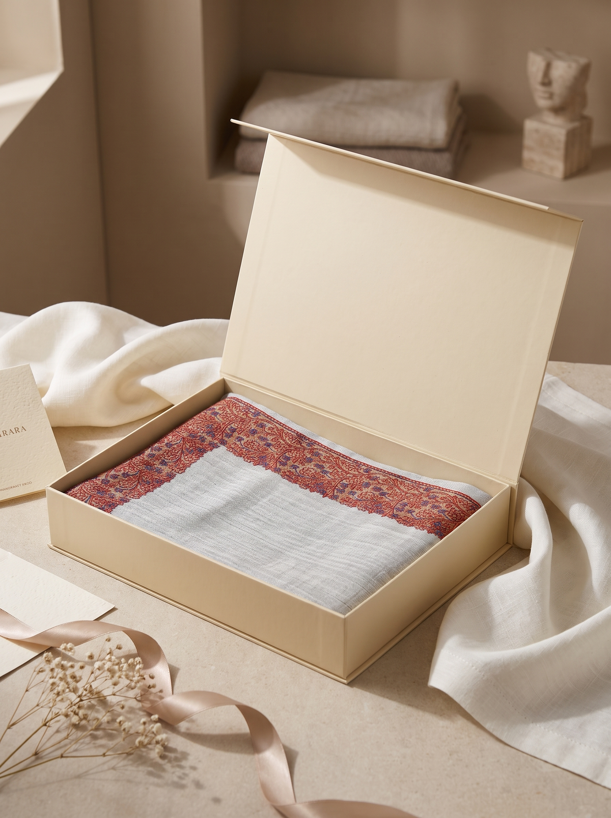 Light Grey Fine Wool Shawl with Floral Machine Embroidery & Traditional Border | Antheia