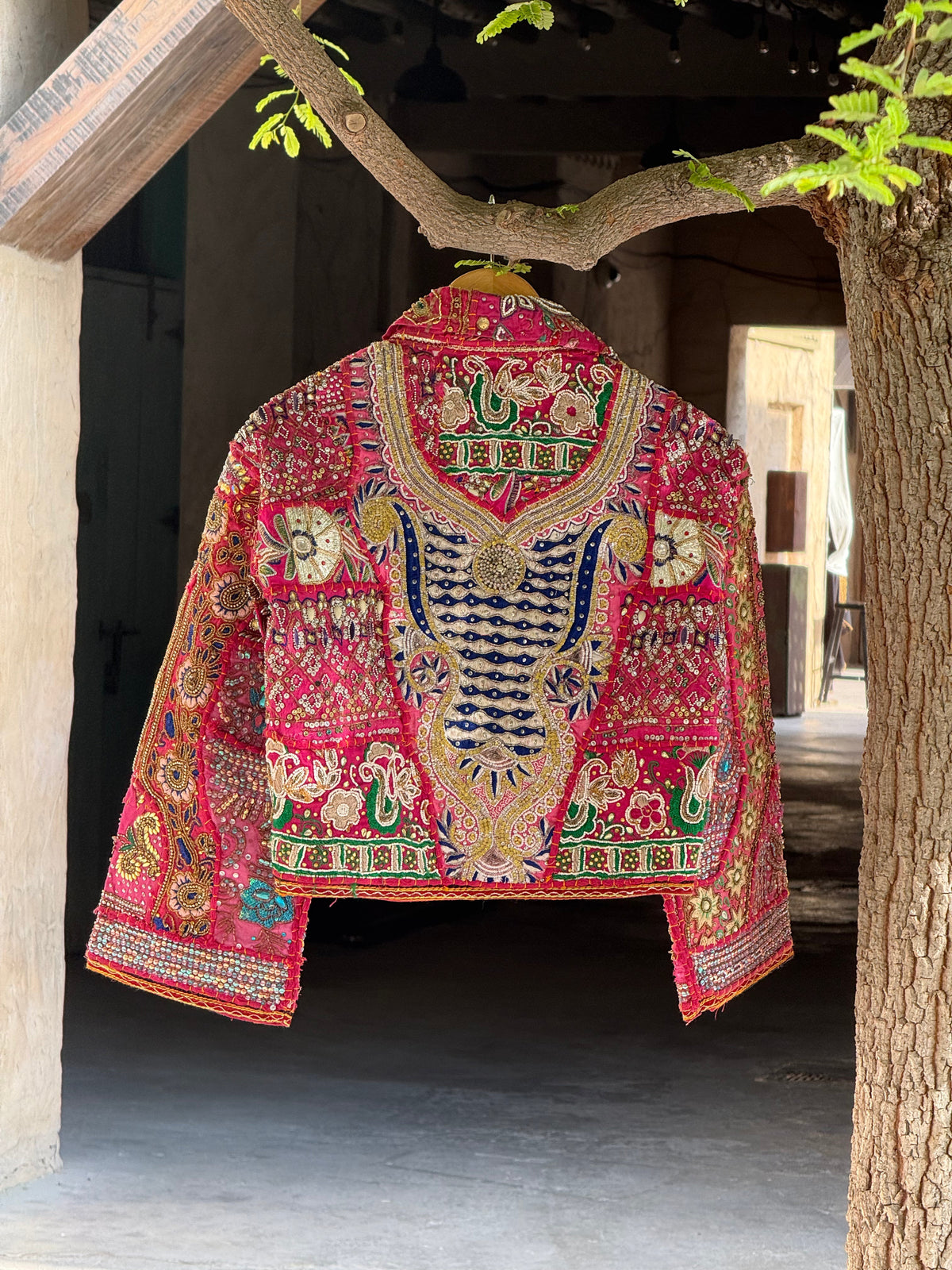Handmade Pink Embroidered Jacket with Multicolor Beaded Detailing | Amelie