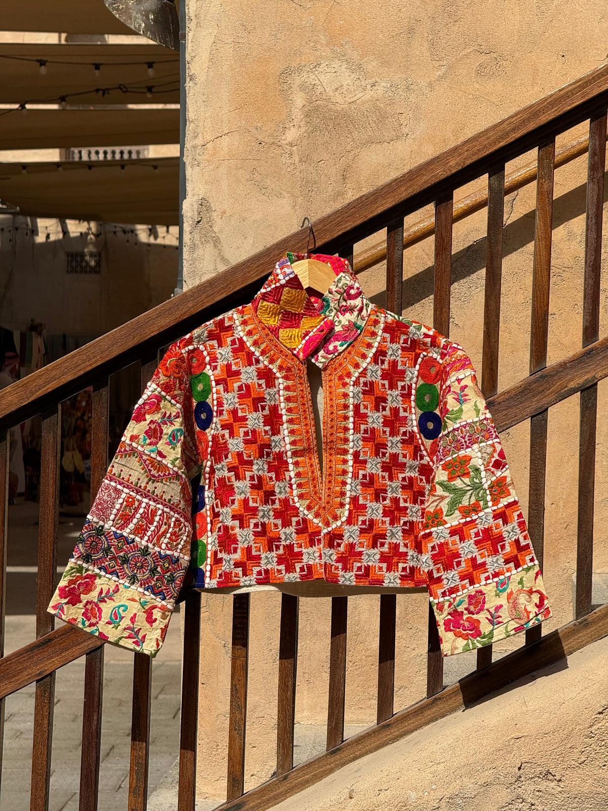 Handmade Multicoloured Embroidered Jacket with Floral & Geometric Detailing | Rawan