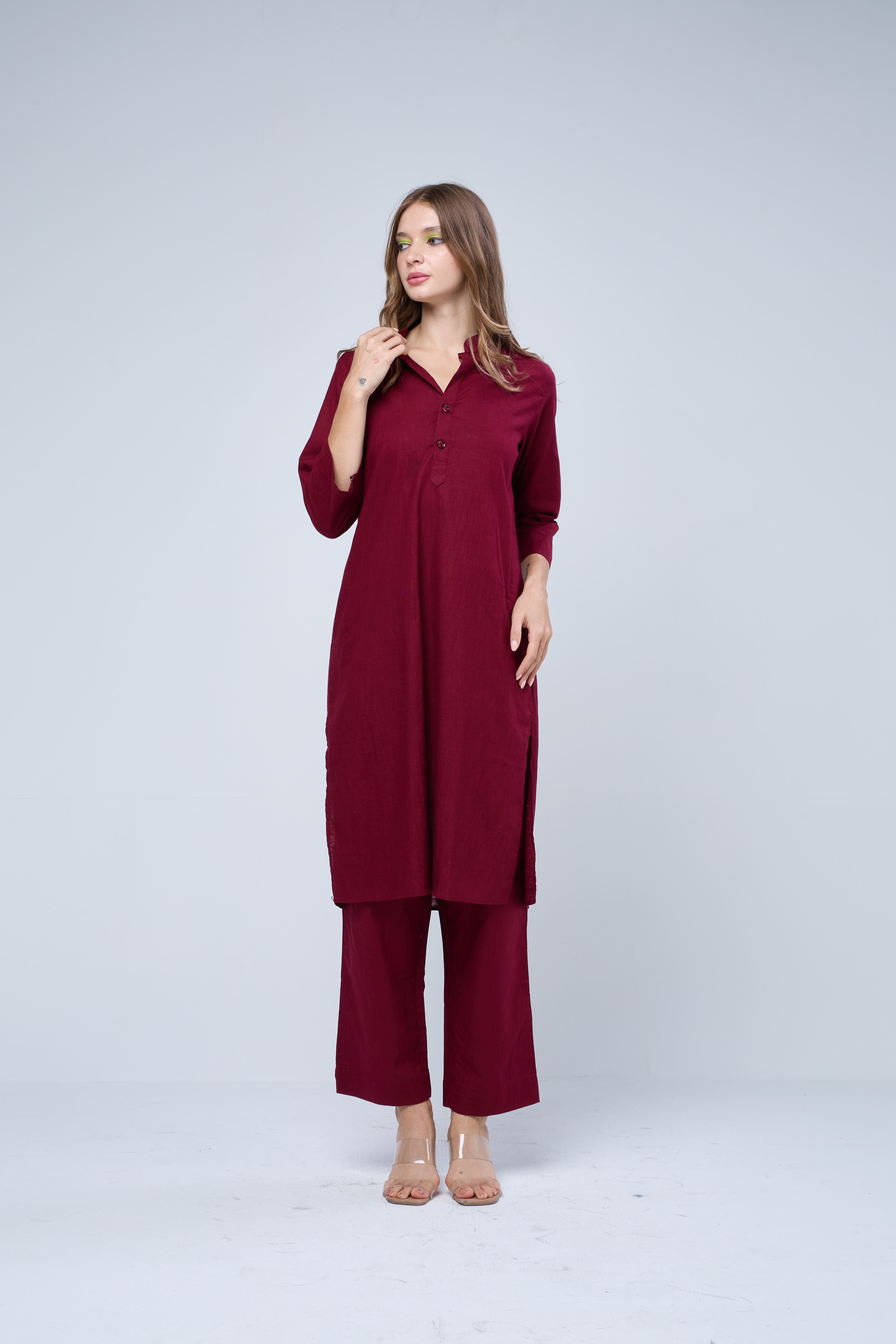 Maroon Pure Handloom Cotton Co-ord Set