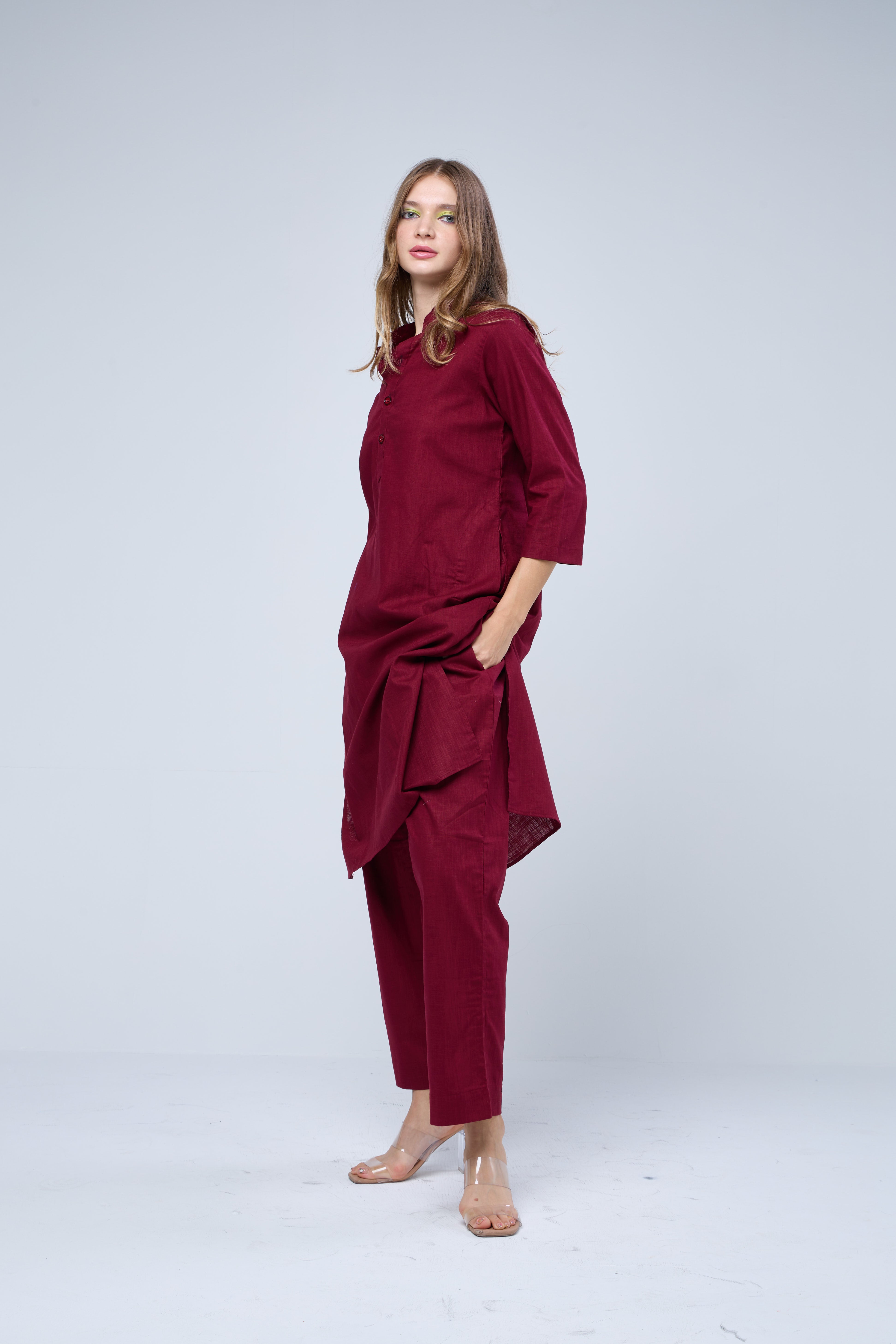 Maroon Pure Handloom Cotton Co-ord Set