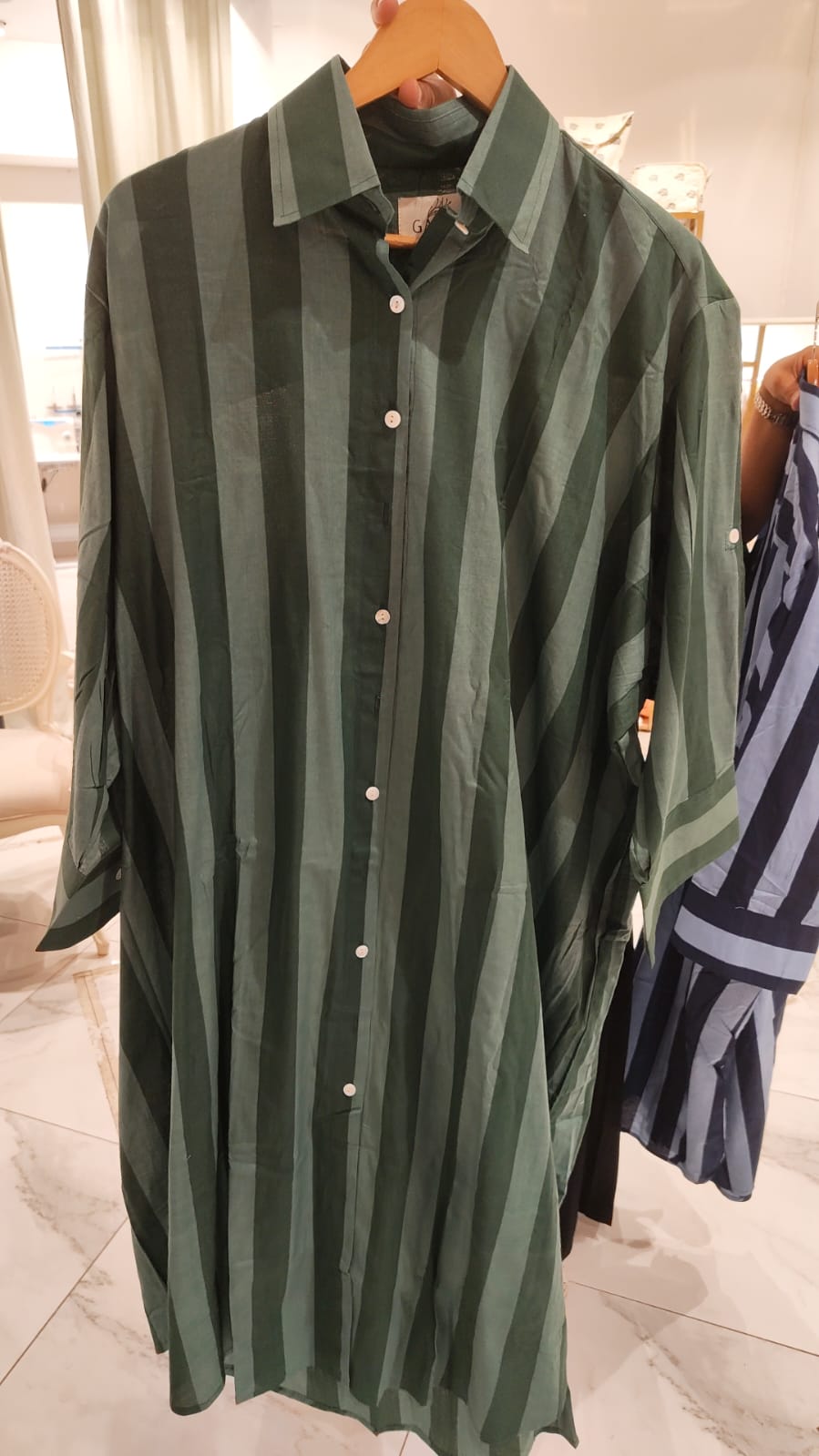 Green Striped Cotton Shirt Dress | Maryam